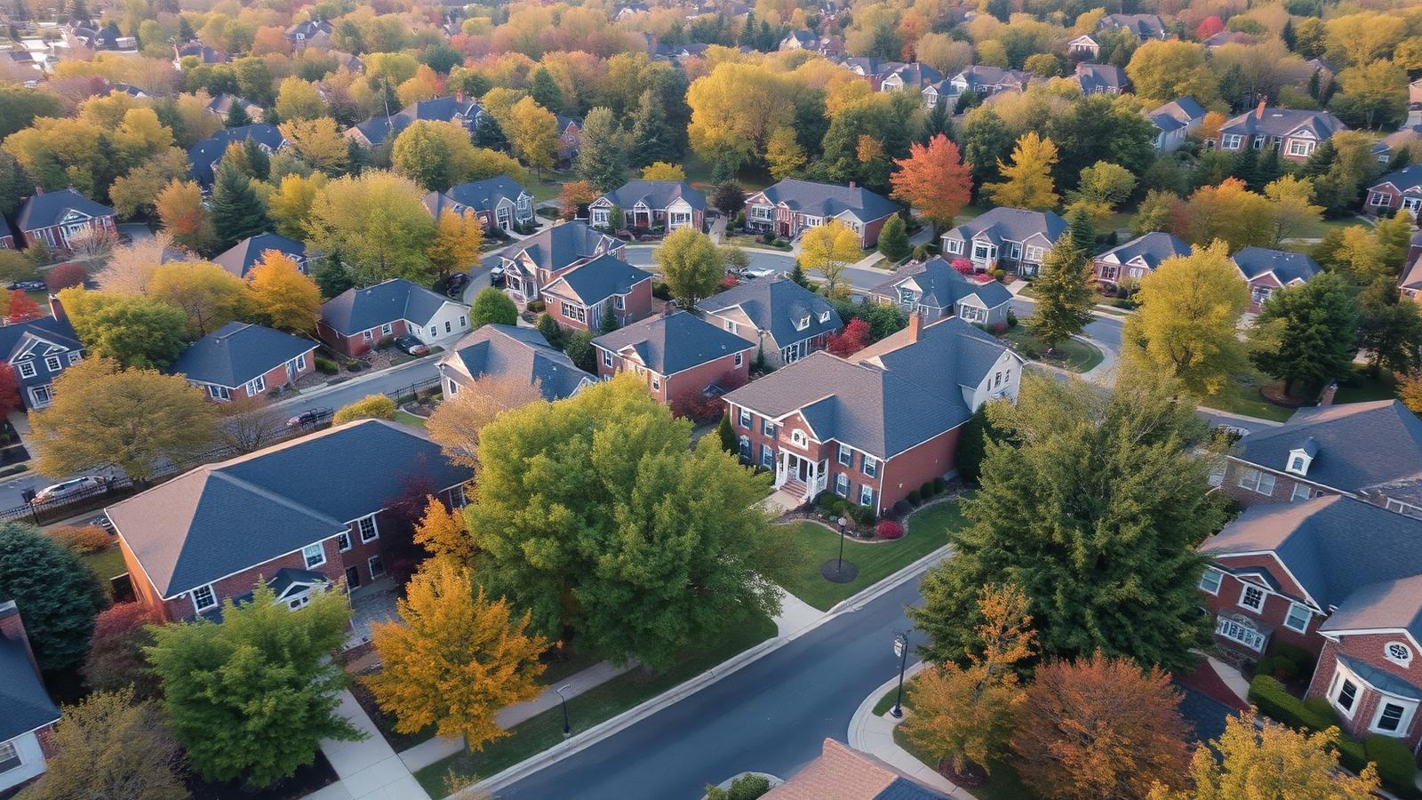 Aerial view of a Northern Virginia neighborhood